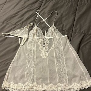 Adore Me Elegant White Lace Camisole Lingerie Set